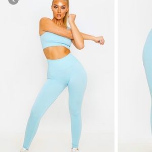 Pale baby blue ribbed sports leggings